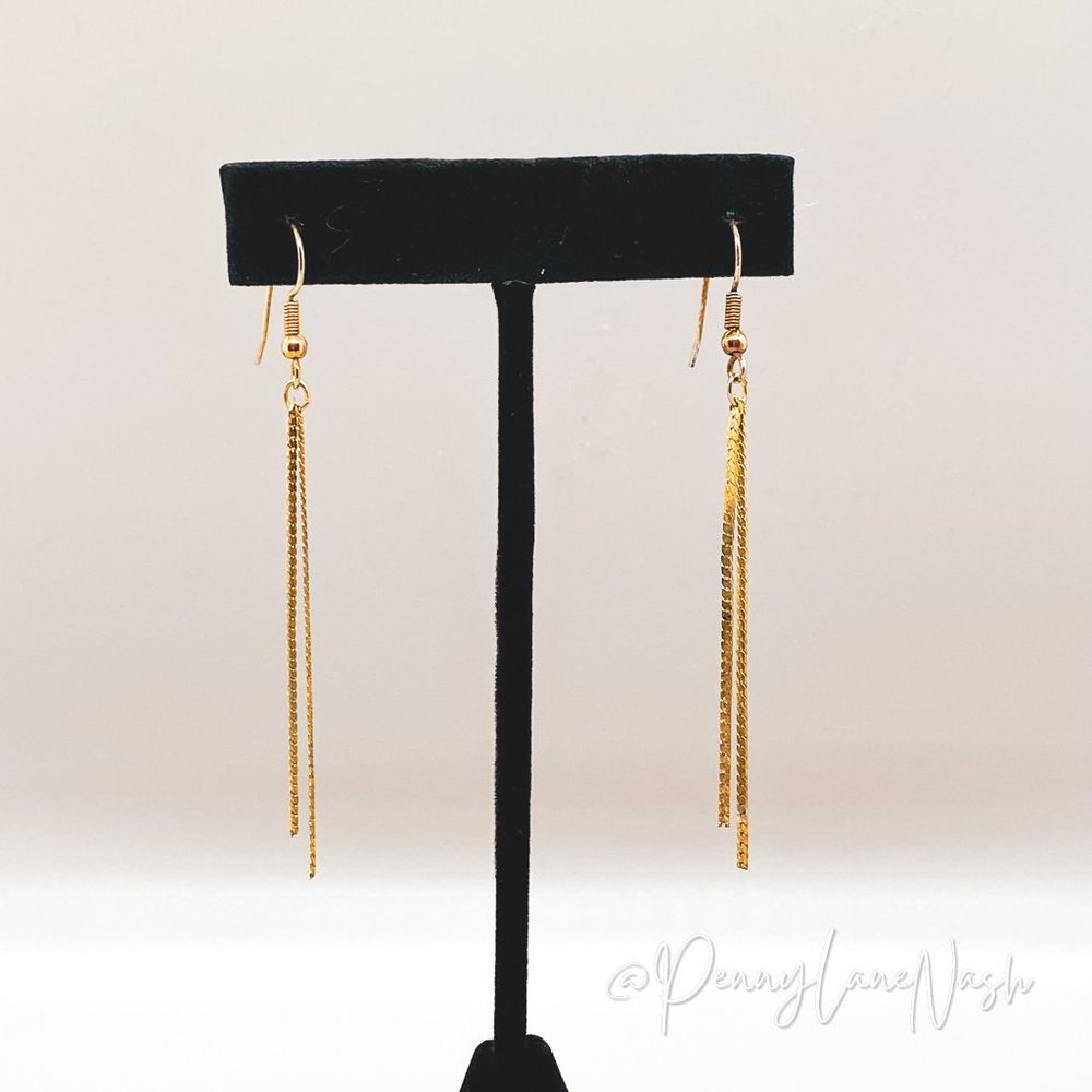 Vintage Gold Tone Double Chain Strand Earrings - Picture 2 of 4